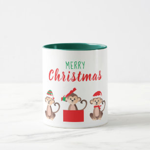 Mug Joyeux Noël Mignons singes Casquettes de Noël