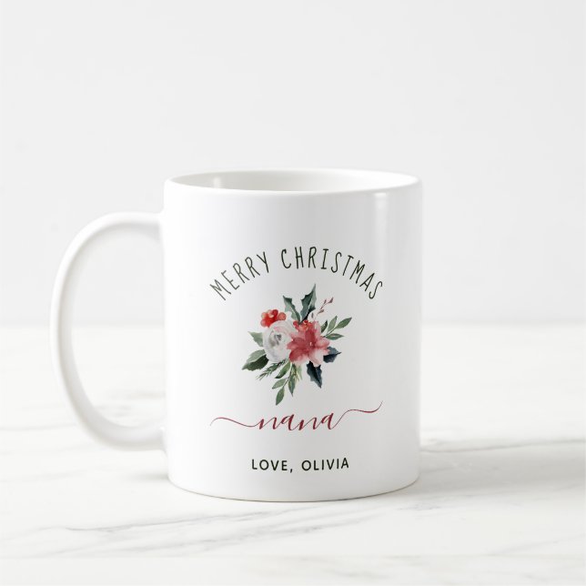 Mug Joyeux Noël Nana | Jolie aquarelle florale (Gauche)