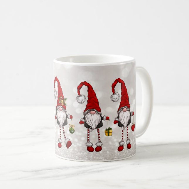 Mug Joyeux Noël, Parties scintillant Bokeh Red Gnomes (Devant droit)