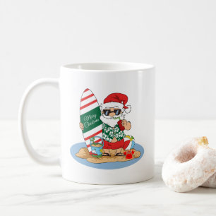 Mug Joyeux Noël Père Noël sur la plage de Surf d'été