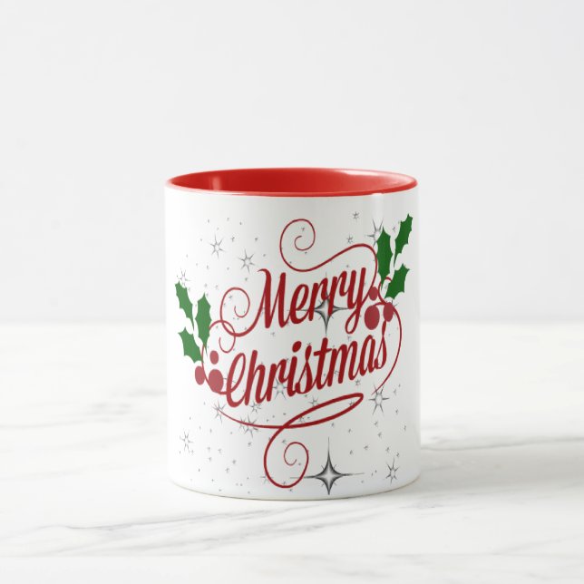 Mug Joyeux Noël pétillant et brillant texte rouge (Centre)
