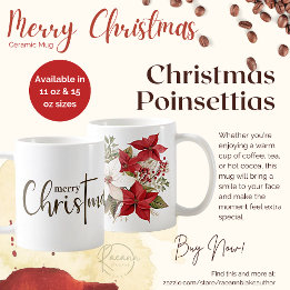 Mug Joyeux Noël Poinsettias Musique en céramique