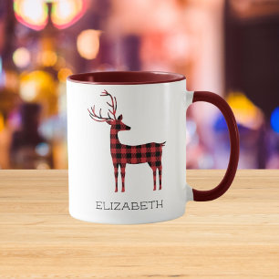 Mug Joyeux Noël Reindeer Plaid Cadeau Maroon Café