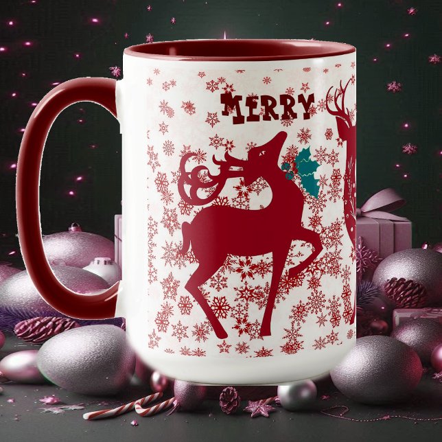 Mug Joyeux Noël Reindeer Snowflakes Père Noël Helpers (Merry Christmas Reindeer Snowflakes Santa Helpers Mug)