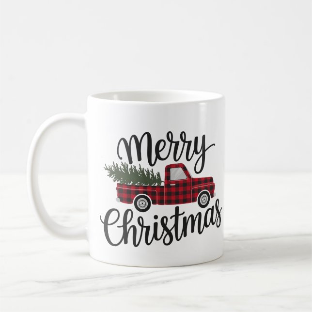 Mug Joyeux Noël Rouge Buffalo Chariot Plaid (Gauche)