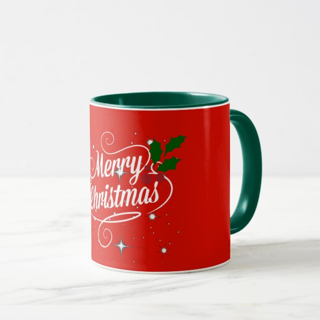 Mug Joyeux Noël rouge et vert, (Devant droit)