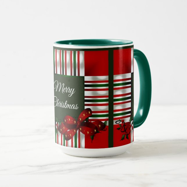 Mug Joyeux Noël Rouge Vert Plaid (Devant droit)