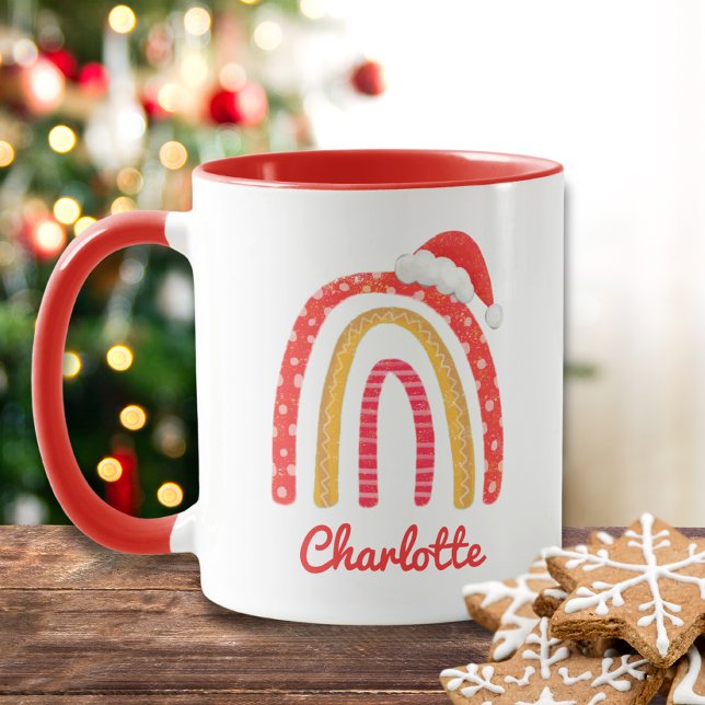 Mug Joyeux Noël Santa Hat Rainbow Personnalisé (Créateur téléchargé)