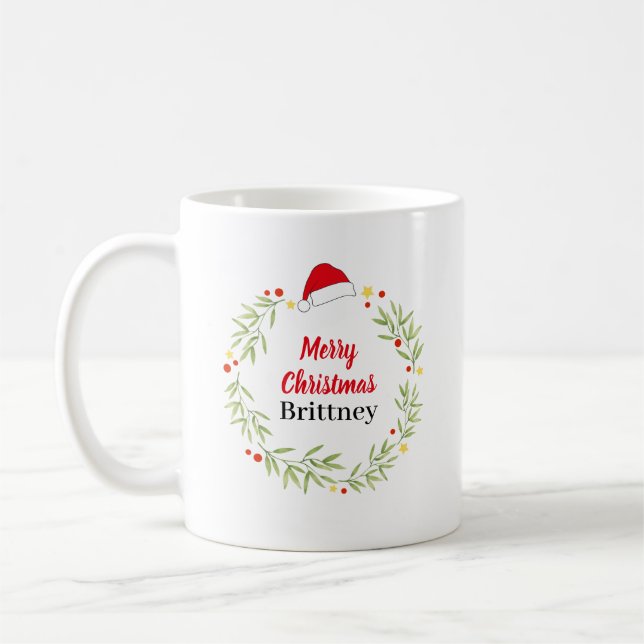 Mug Joyeux Noël Santa Hat Wreath Personnalisé (Gauche)