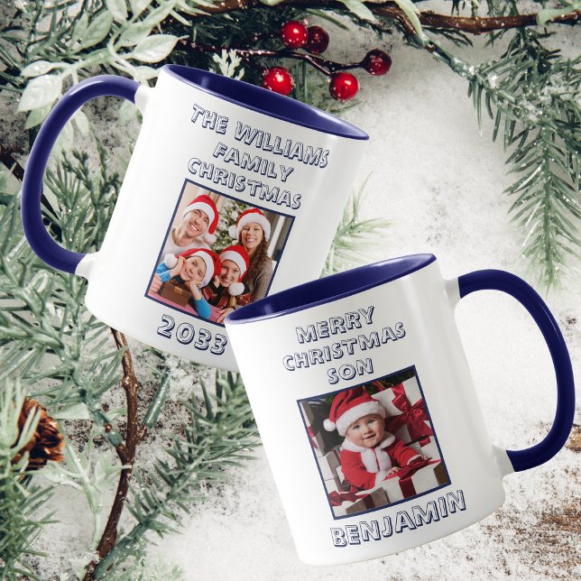 Mug Joyeux Noël Son Photo Marine Bleu & Blanc (Front And Back)