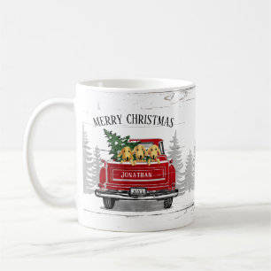 Mug Joyeux Noël Vintage Camion rouge Nom Chiens rustiq