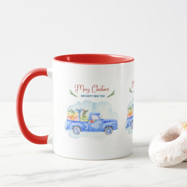 Mug Joyeux Noël Vintage Ramasser Camion (Avec donut)