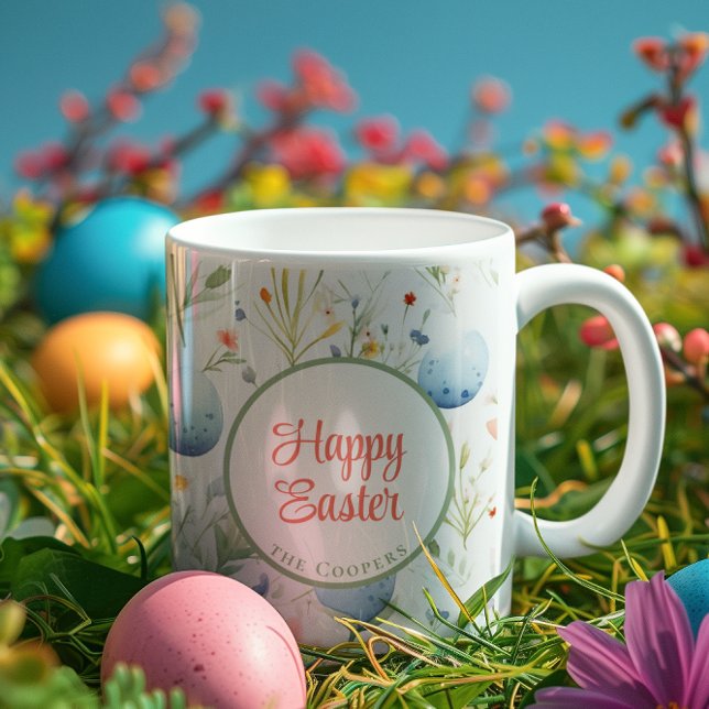 Mug Joyeux Pâques | Nom personnalisé | Floral (Créateur téléchargé)