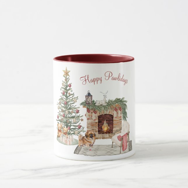 Mug Joyeux Pawlidays Design de Chien - Pékinois (Centre)