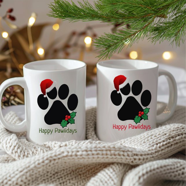 Mug Joyeux Pawlidays Fun Père Noël Empreinte de patte  (Créateur téléchargé)