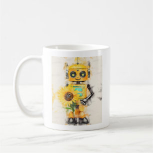 Mug Joyeux Robot Jaune avec tournesol