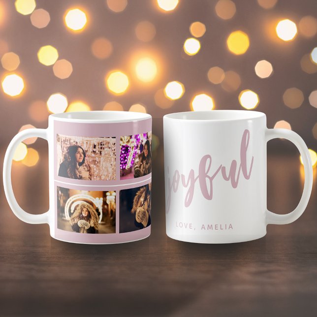 Mug Joyeux Script Blush Pink 4 Photo Coller Keepsaké (Créateur téléchargé)