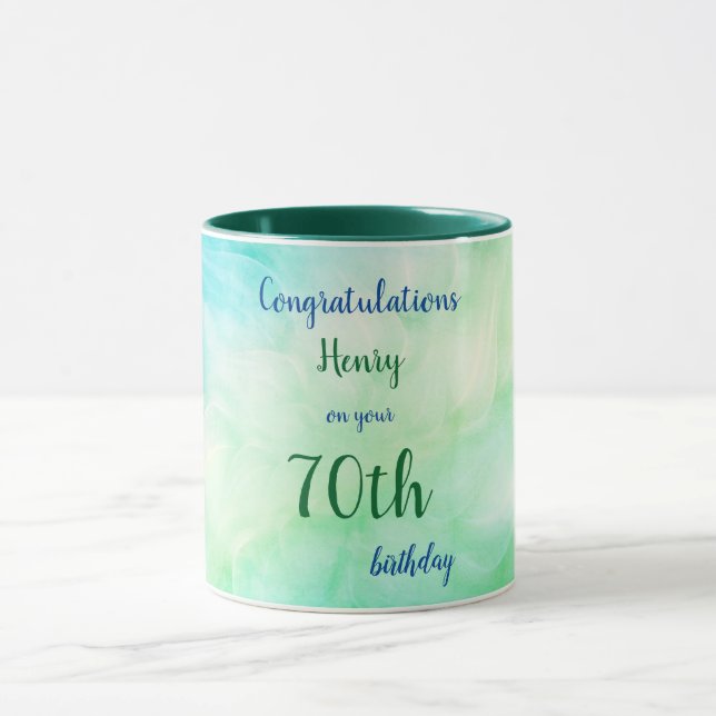Mug Joyeux soixante-dixième anniversaire personnalisé (Centre)