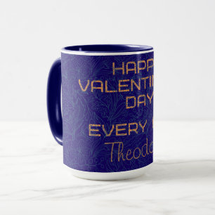 Mug Joyeux texte du cadre or de marque-filigrane bleu 