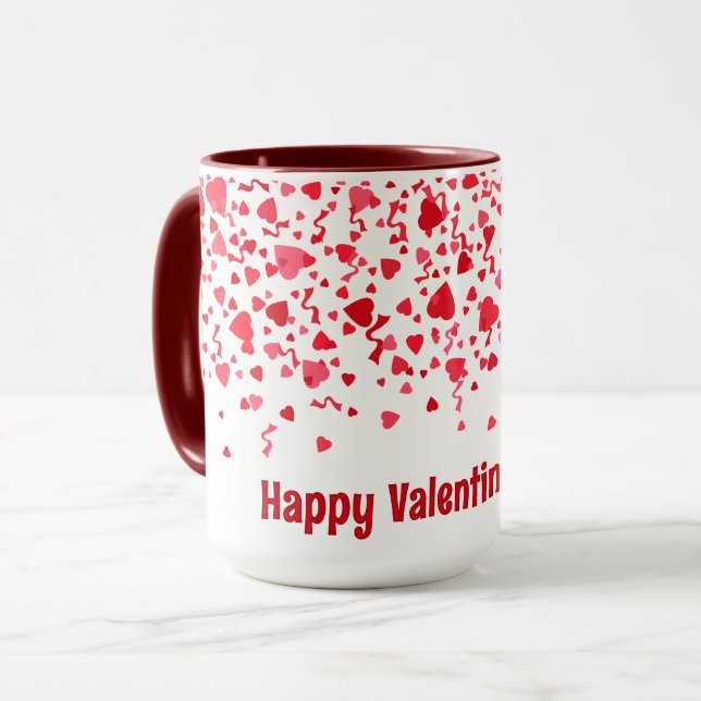 Mug Joyeux Valentines Day Coeurs de Confetti Rouge (Devant gauche)