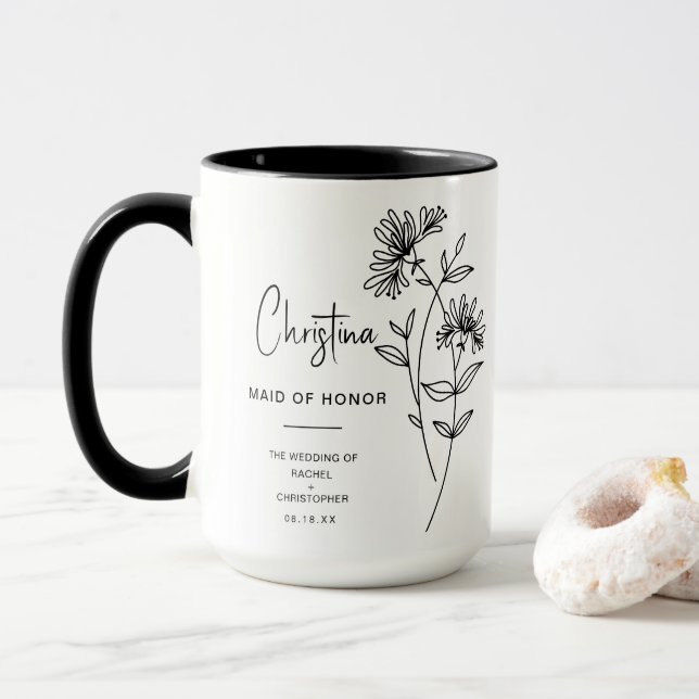 Mug Juin Maid of Honor | Fleur de naissance Honeysucki (Avec donut)
