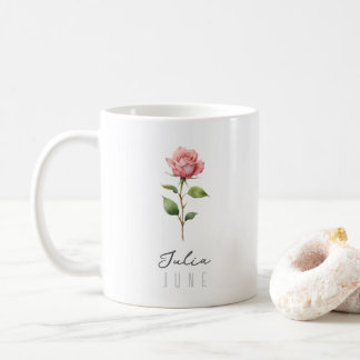 Mug Juin Mois de naissance Fleur avec nom - Rose