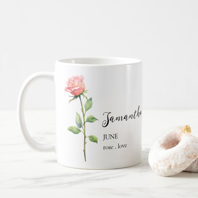 MUG JUIN ROSE NAISSANCE MOIS NOM CADEAU (Avec donut)