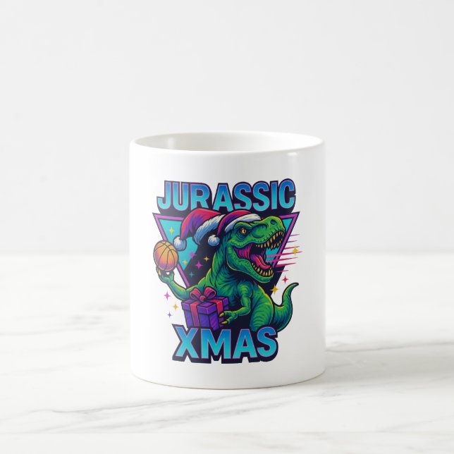 Mug Jurassic Xmas T-Rex - Retro 80s Neon Dinosaur Xmas (Centre)
