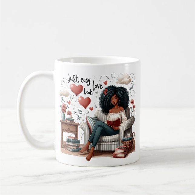 Mug Just Easy Love Book, African American Girl Reading (Gauche)