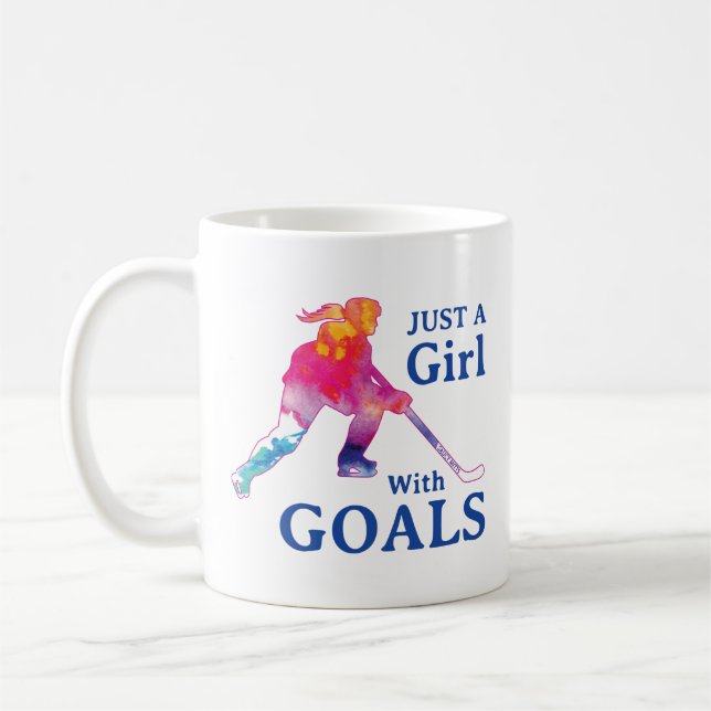 Mug Juste une fille avec des buts Hockey aquarelle (Gauche)