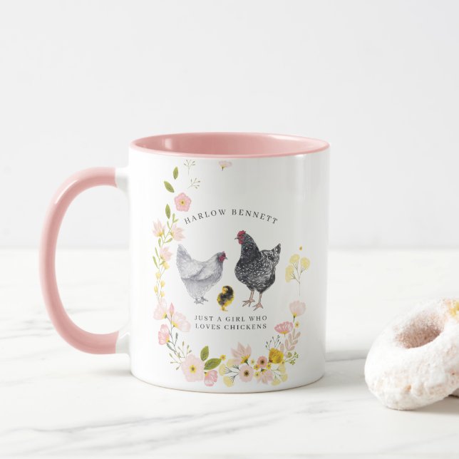 Mug Juste une fille qui aime les poulets | Monogramme (Avec donut)