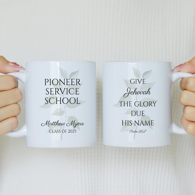 Mug JW 2025 Pioneer School Year Text avec Eucalyptus (Créateur téléchargé)
