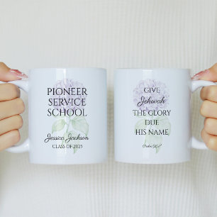 Mug JW 2025 Pioneer Service School avec le texte de l'