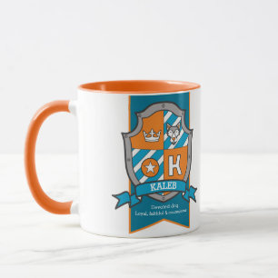 Mug Kaleb lettre K crête orange nom turquoise signific