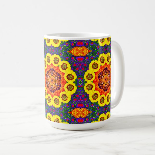 Mug Kaléidoscope de fleurs dorées (Devant droit)