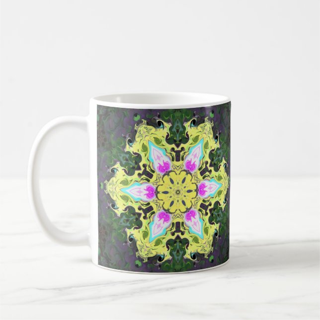 Mug Kaleidoscope psychédélique Fleur Jaune et rose (Gauche)