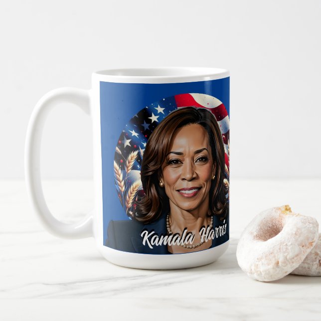 Mug Kamala Harris 2024 Étoiles et rayures (Avec donut)