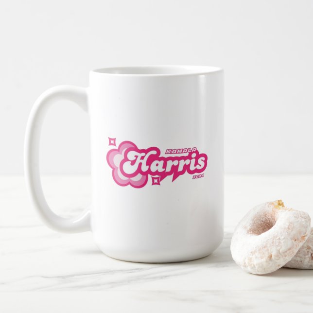 Mug Kamala Harris Girly Pink Stars Coeur Président (Avec donut)