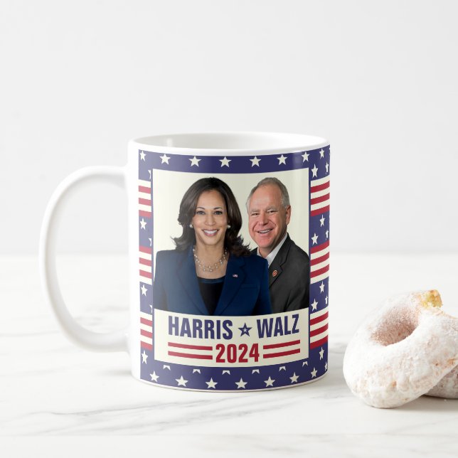 Mug Kamala Harris Tim Walz 2024 Président Vice Photos (Avec donut)