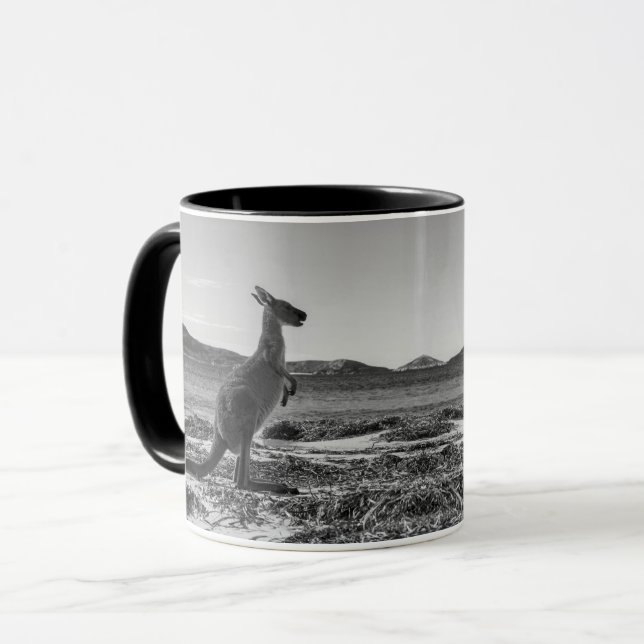 Mug Kangaroo Australie Lucky Bay Photo noir et blanc (Devant gauche)
