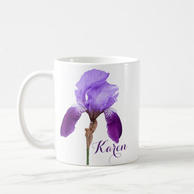 Mug Karen nom fille mauve iris fleuri (Gauche)