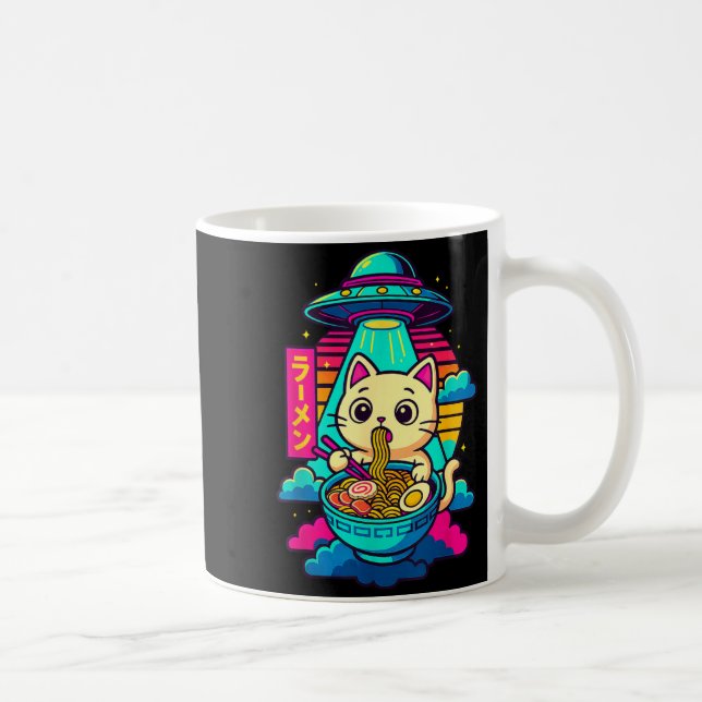 Mug Kawaii Cat Alien Ufo Ramen Graphic Tee Funny Japan (Droite)