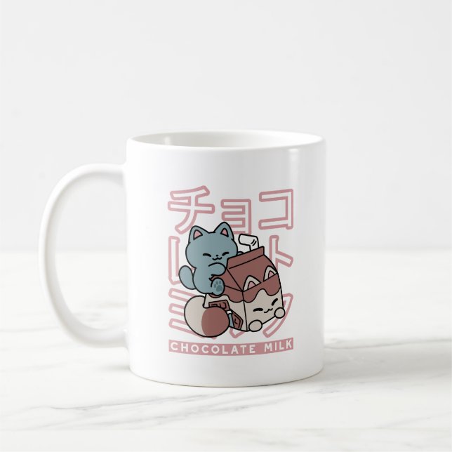 Mug Kawaii Cat with Chocolate Milk – Japanese Pop Art  (Gauche)