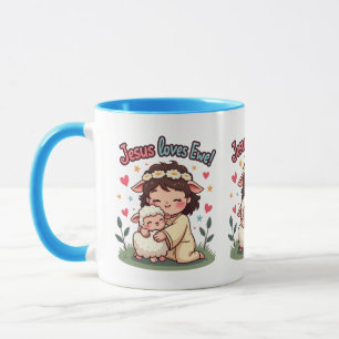 Mug Kawaii Christian "Jesus aime Ewe" Pastel Design