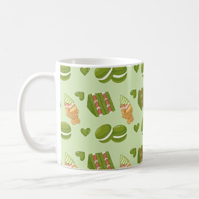 Mug Kawaii Hand-Drawn Matcha Sweets Seamless Pattern (Gauche)