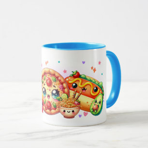 Mug Kawaii Happy Food Cute Burger, Pizza & Hotdog
