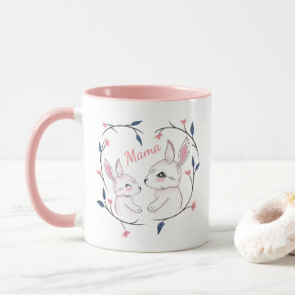 Mug kawaii maman lapin et son lapin avec des fleurs