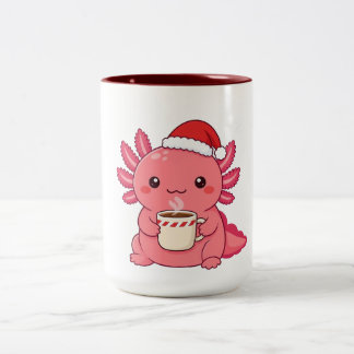 Mug Kawaii Mignon Axolotl Noël Rouge Deux Tons