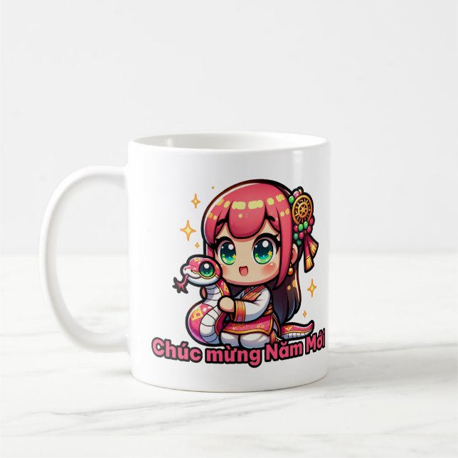 Mug Kawaii Nouvel An Vietnamien Fille et serpent (Gauche)