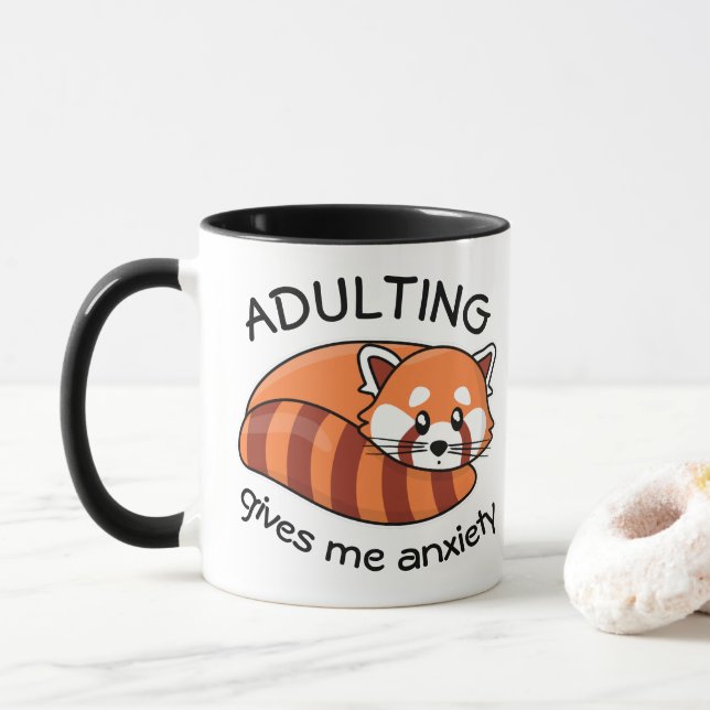 Mug Kawaii Red Panda : Adulte me donne de l'anxiété (Avec donut)